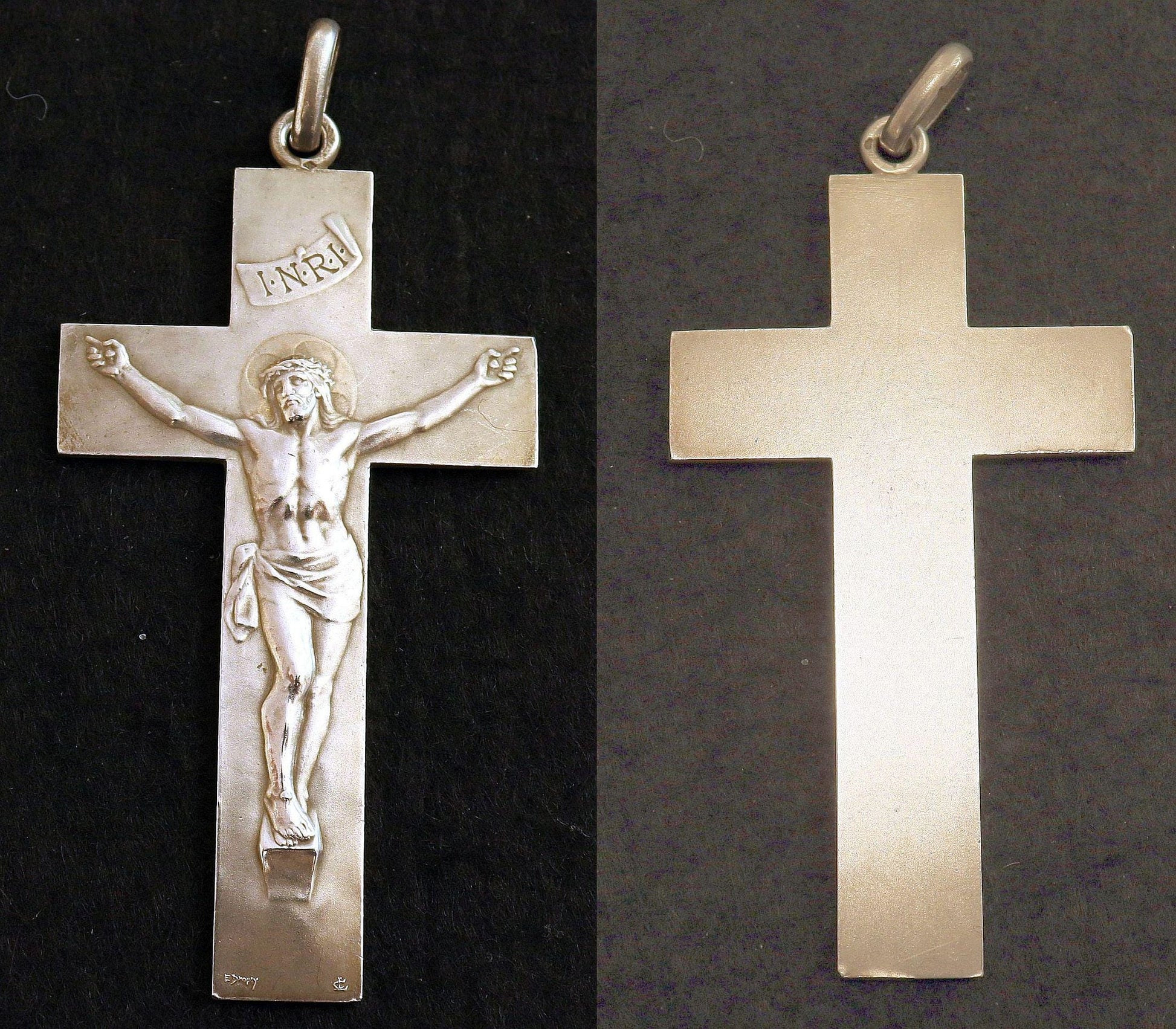 Sterling Silver Cross Crucifix in Box Signed DROPSY : Large, Heavy, Early 20th Cent. Extreme Rarity