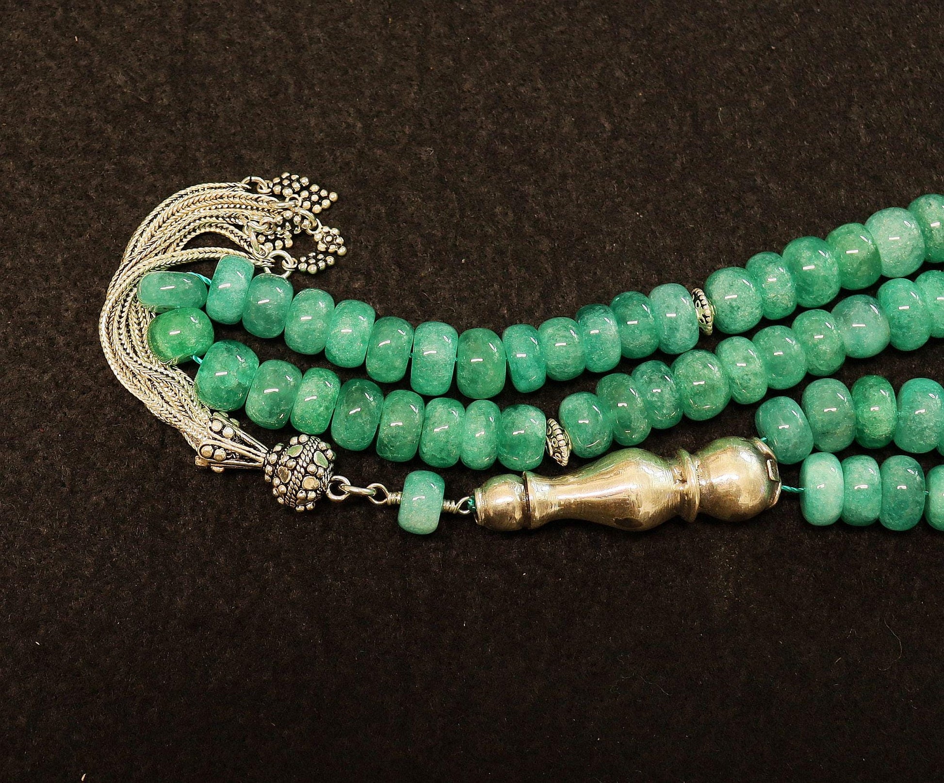 Tesbih Worry Beads 66 Rondelle Genuine Emerald Beads & Sterling Silver - Collector's