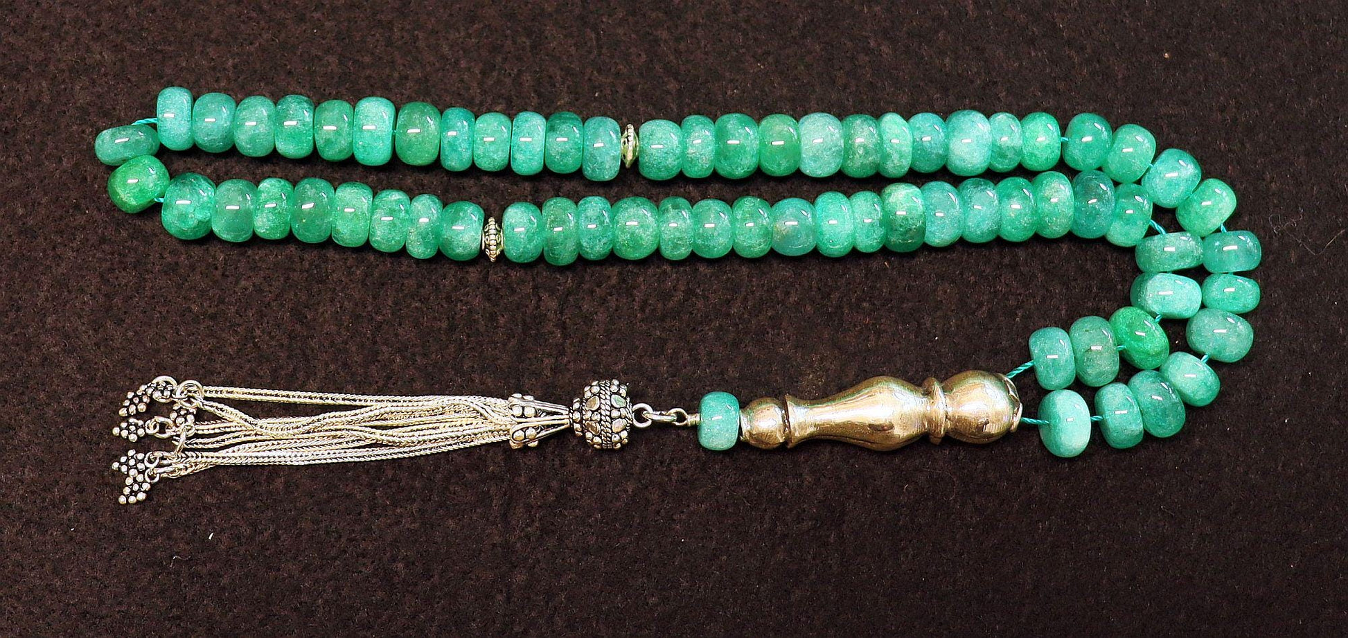 Tesbih Worry Beads 66 Rondelle Genuine Emerald Beads & Sterling Silver - Collector's
