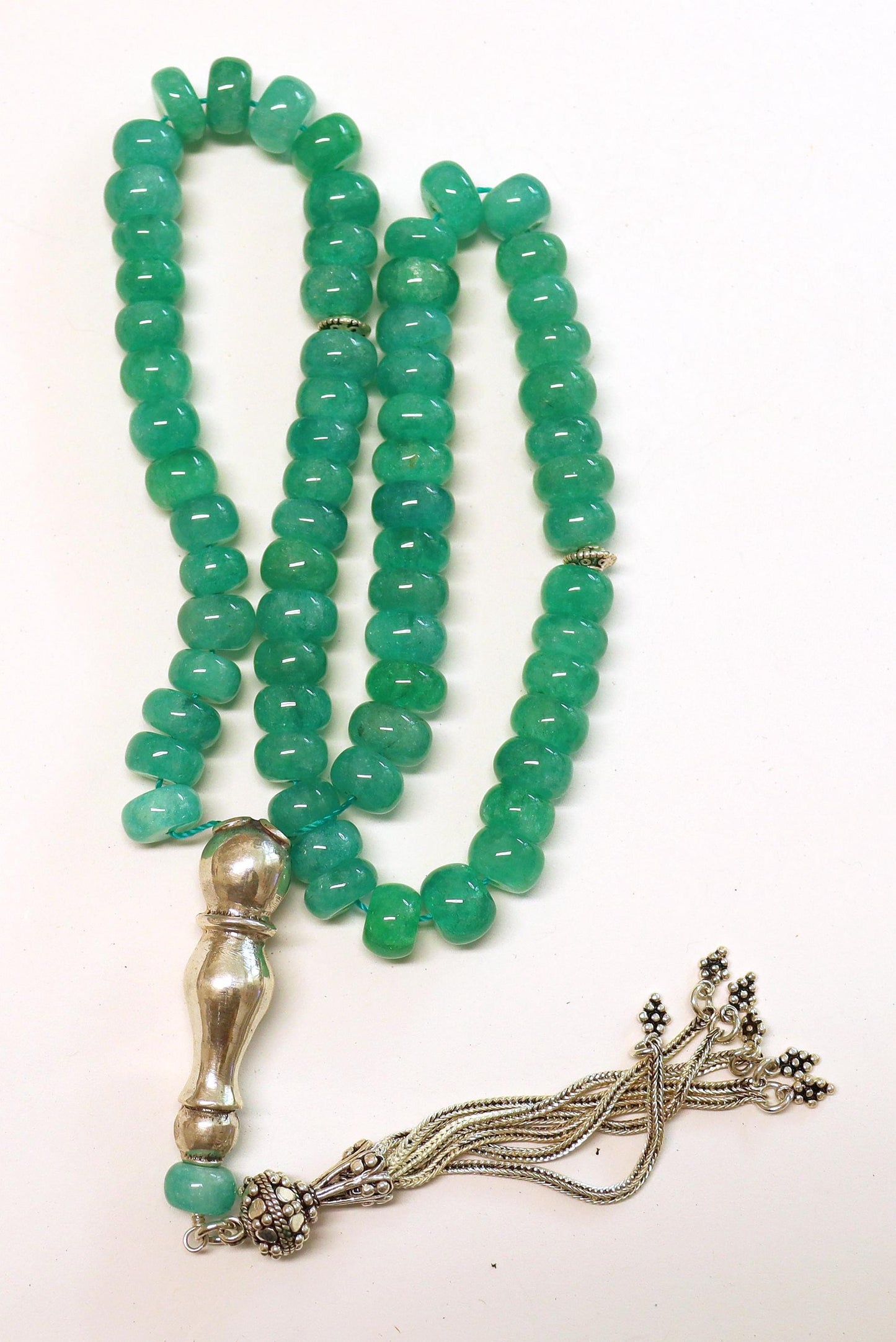 Tesbih Worry Beads 66 Rondelle Genuine Emerald Beads & Sterling Silver - Collector's