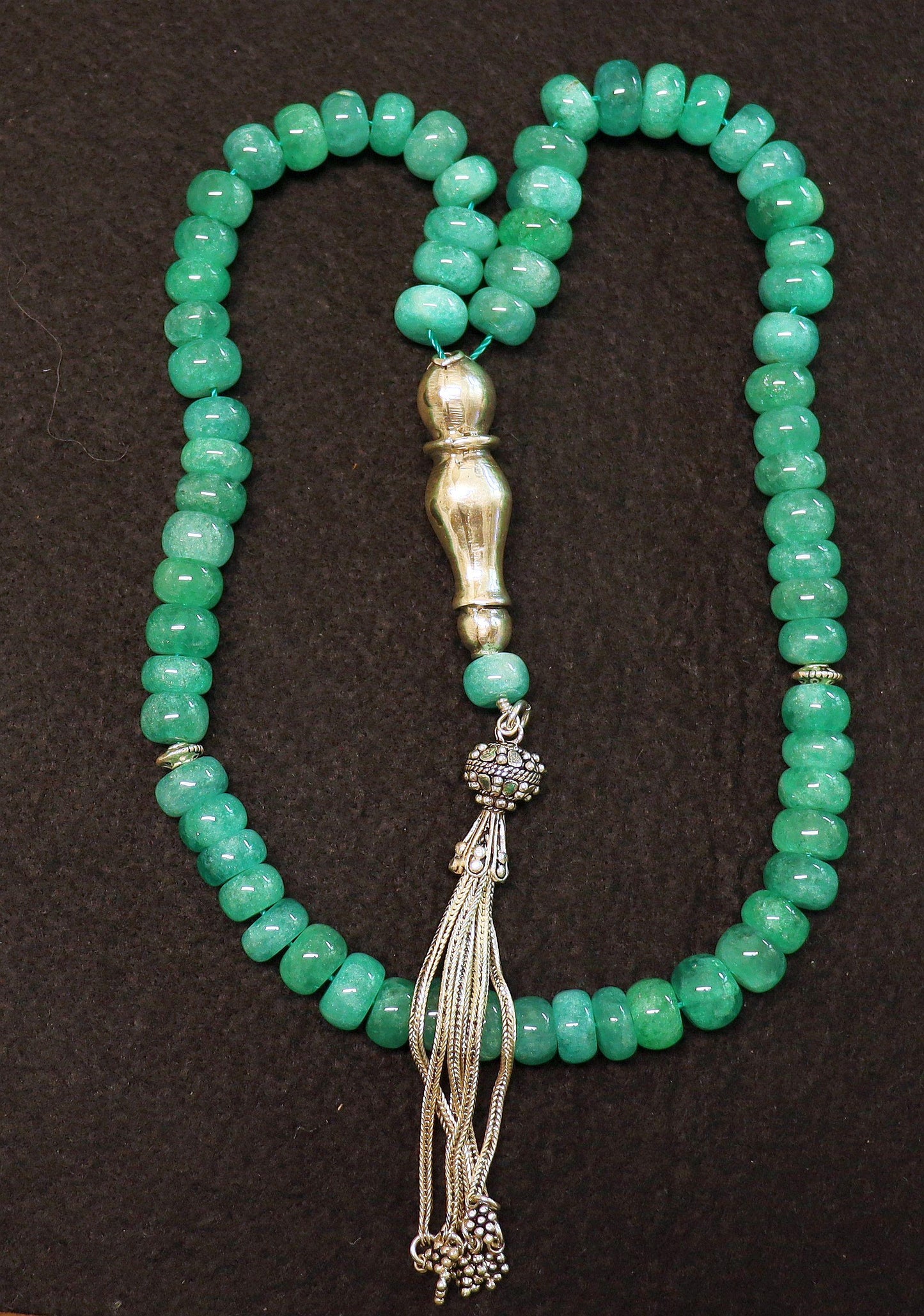 Tesbih Worry Beads 66 Rondelle Genuine Emerald Beads & Sterling Silver - Collector's