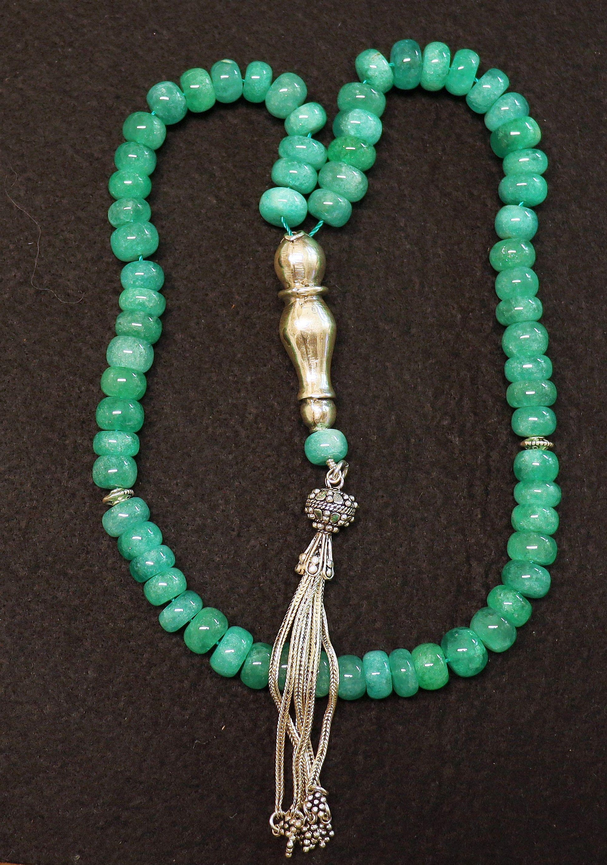 Tesbih Worry Beads 66 Rondelle Genuine Emerald Beads & Sterling Silver - Collector's