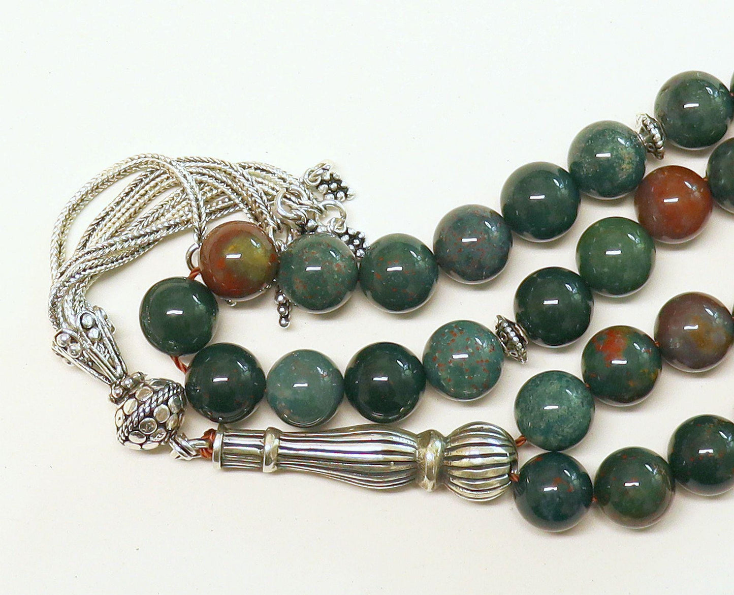 Luxury Tesbih Prayer Beads AA Grade Round Bloodstone & Sterling Silver - Top Quality - Collector's