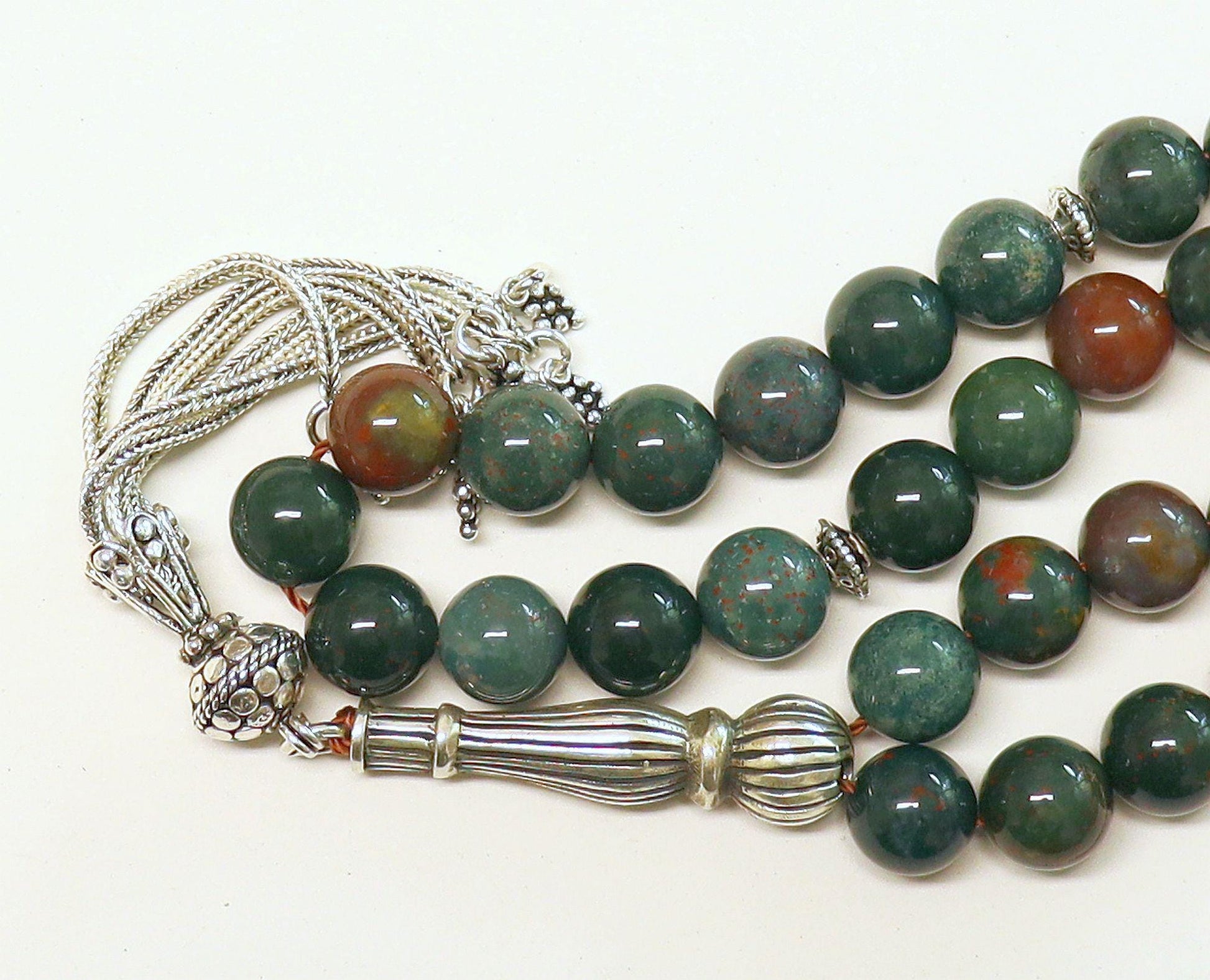 Luxury Tesbih Prayer Beads AA Grade Round Bloodstone & Sterling Silver - Top Quality - Collector's