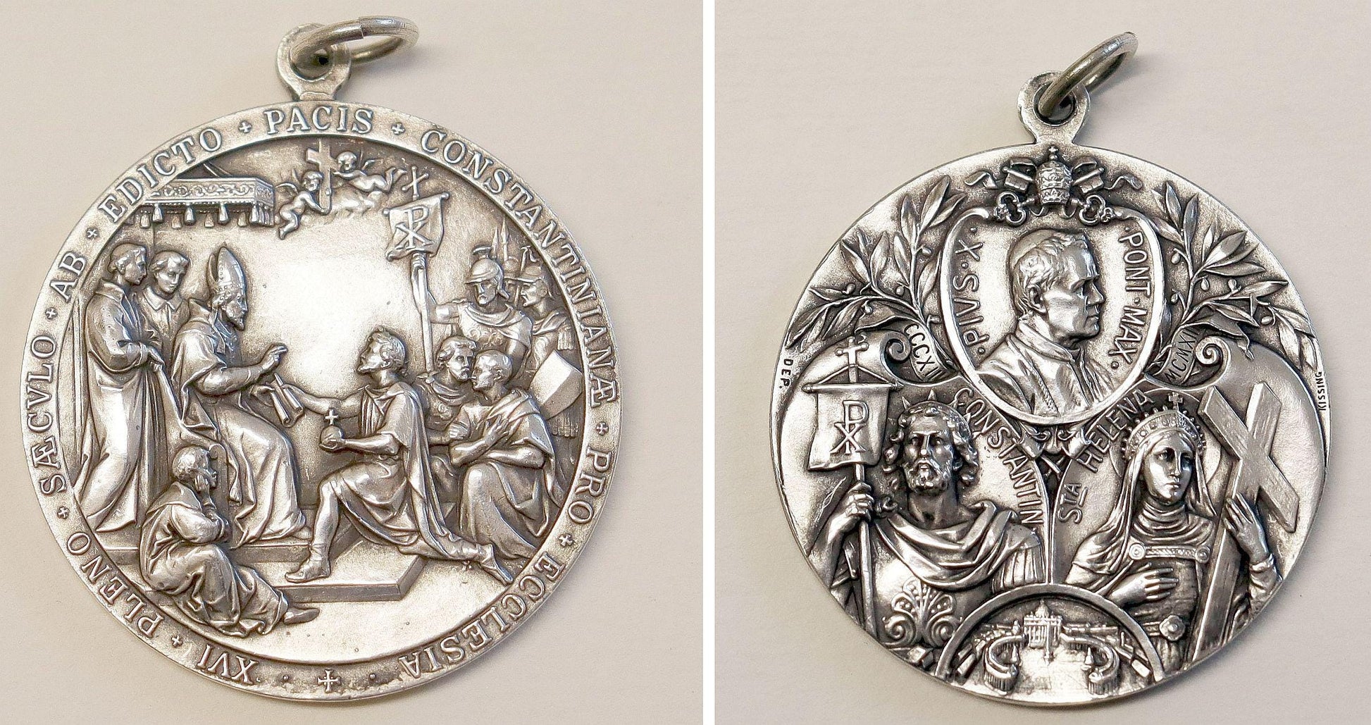 Pius X Silver Medal – St Helena Constantine Commemoration 1600th Edict of Milan, Exceptional, Large, Heavy, Mint Condition, Collector's