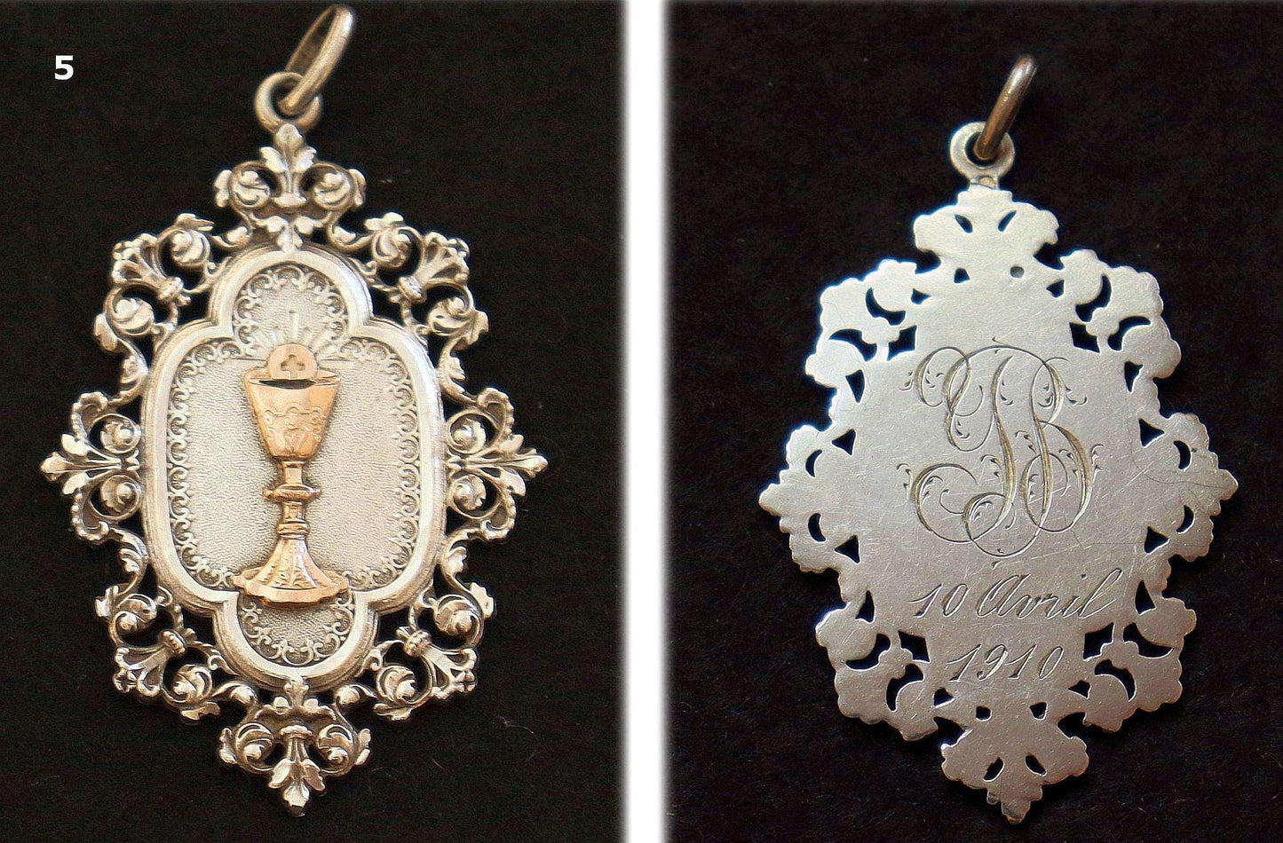 Gold and Silver Antique First Communion Medals Art Nouveau, Pristine, All 100+ years old, Very Rare