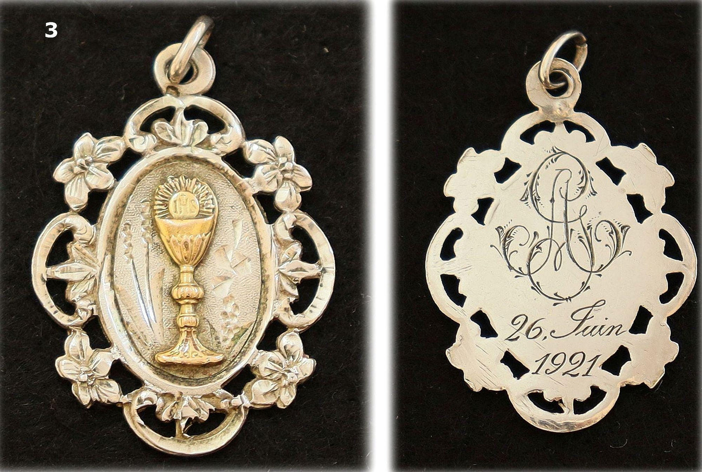 Gold and Silver Antique First Communion Medals Art Nouveau, Pristine, All 100+ years old, Very Rare