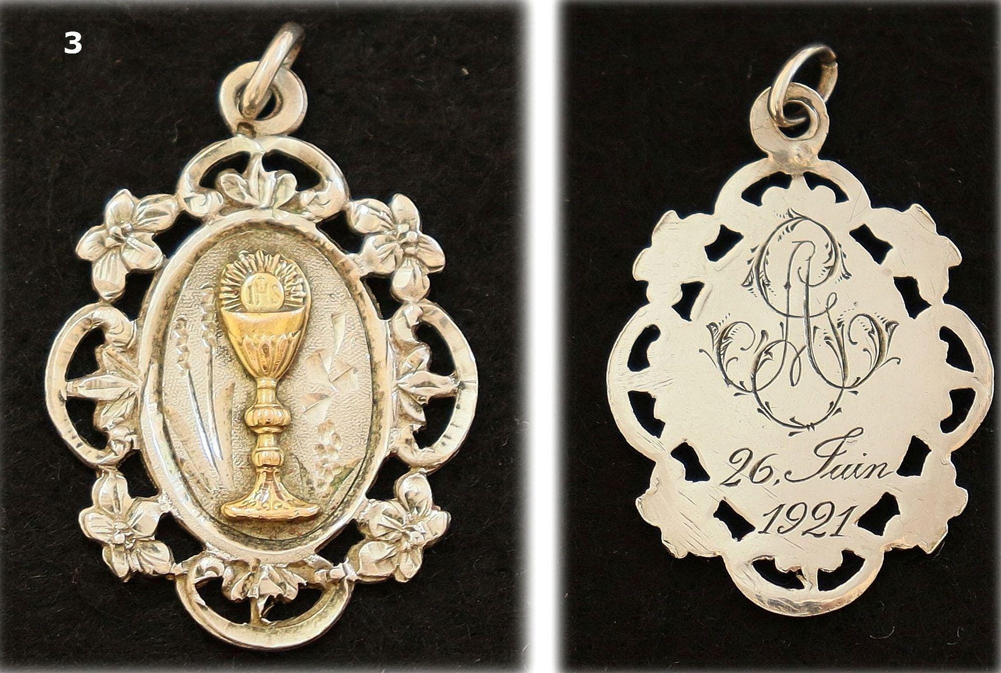 Gold and Silver Antique First Communion Medals Art Nouveau, Pristine, All 100+ years old, Very Rare