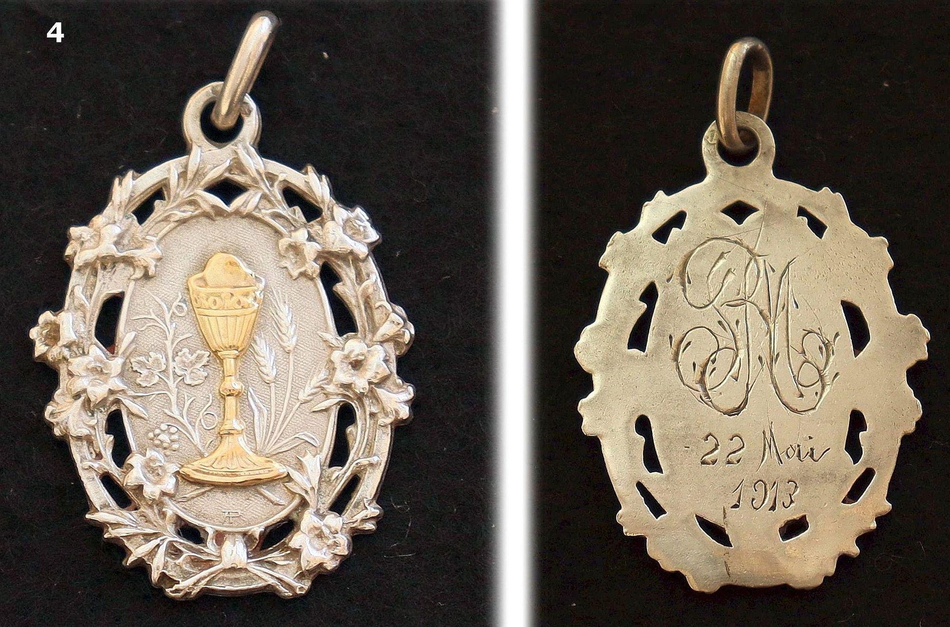 Gold and Silver Antique First Communion Medals Art Nouveau, Pristine, All 100+ years old, Very Rare