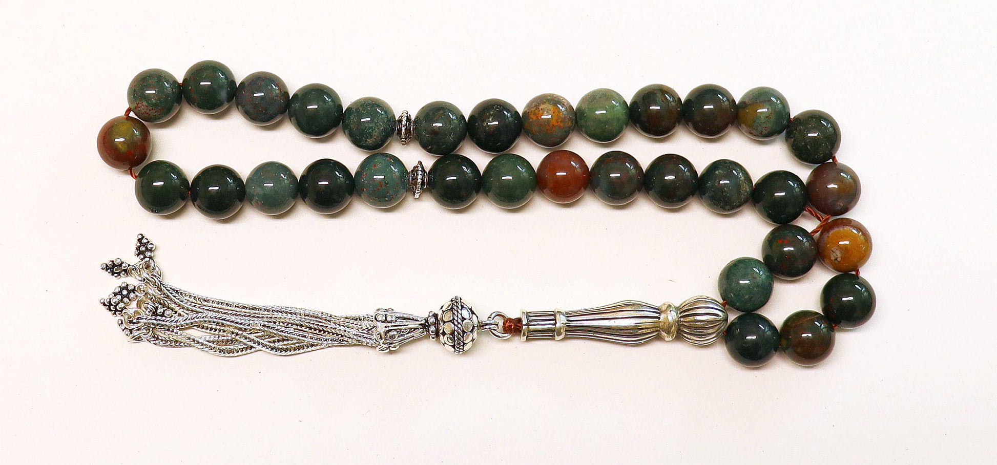 Luxury Tesbih Prayer Beads AA Grade Round Bloodstone & Sterling Silver - Top Quality - Collector's