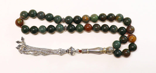Luxury Tesbih Prayer Beads AA Grade Round Bloodstone & Sterling Silver - Top Quality - Collector's