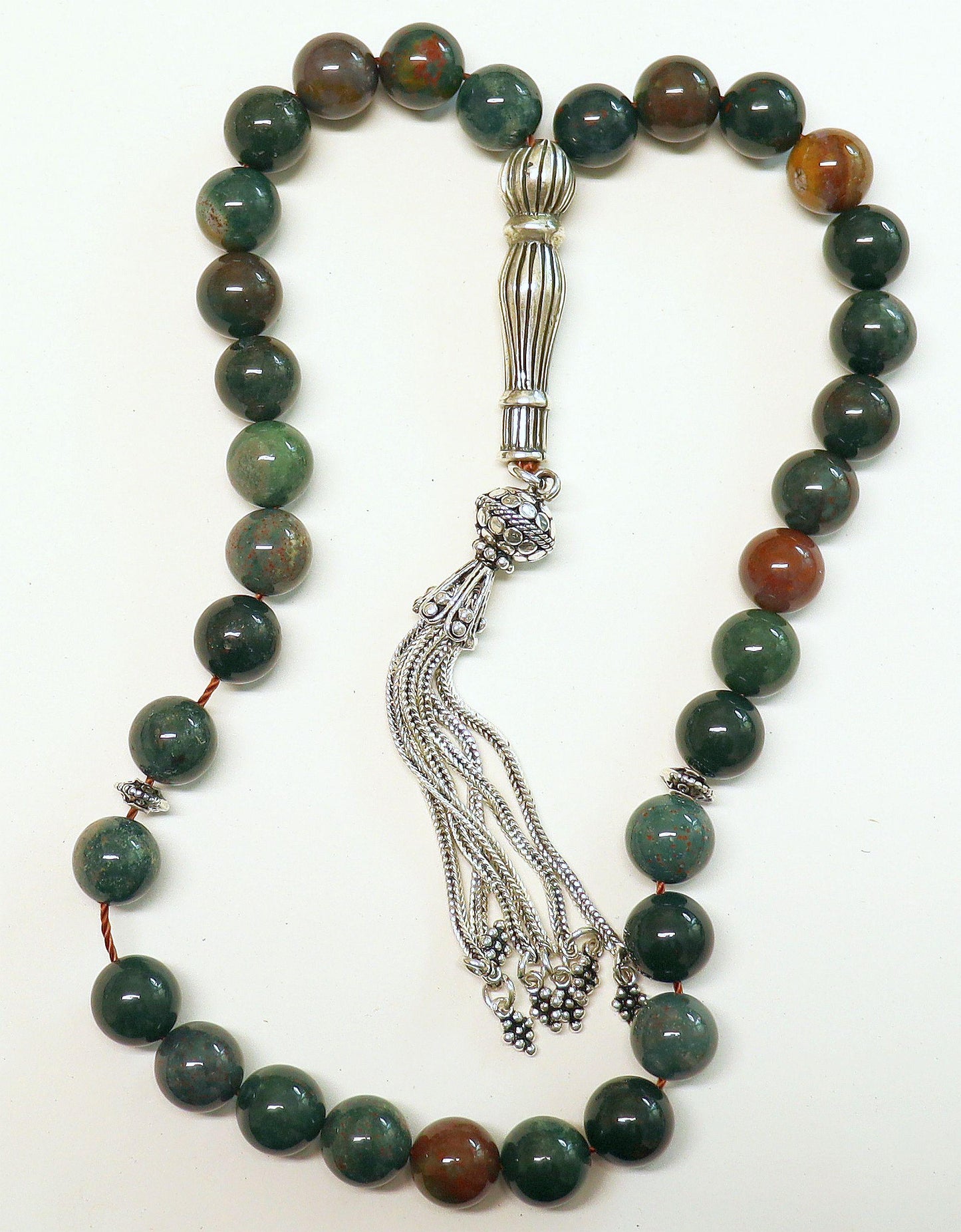 Luxury Tesbih Prayer Beads AA Grade Round Bloodstone & Sterling Silver - Top Quality - Collector's