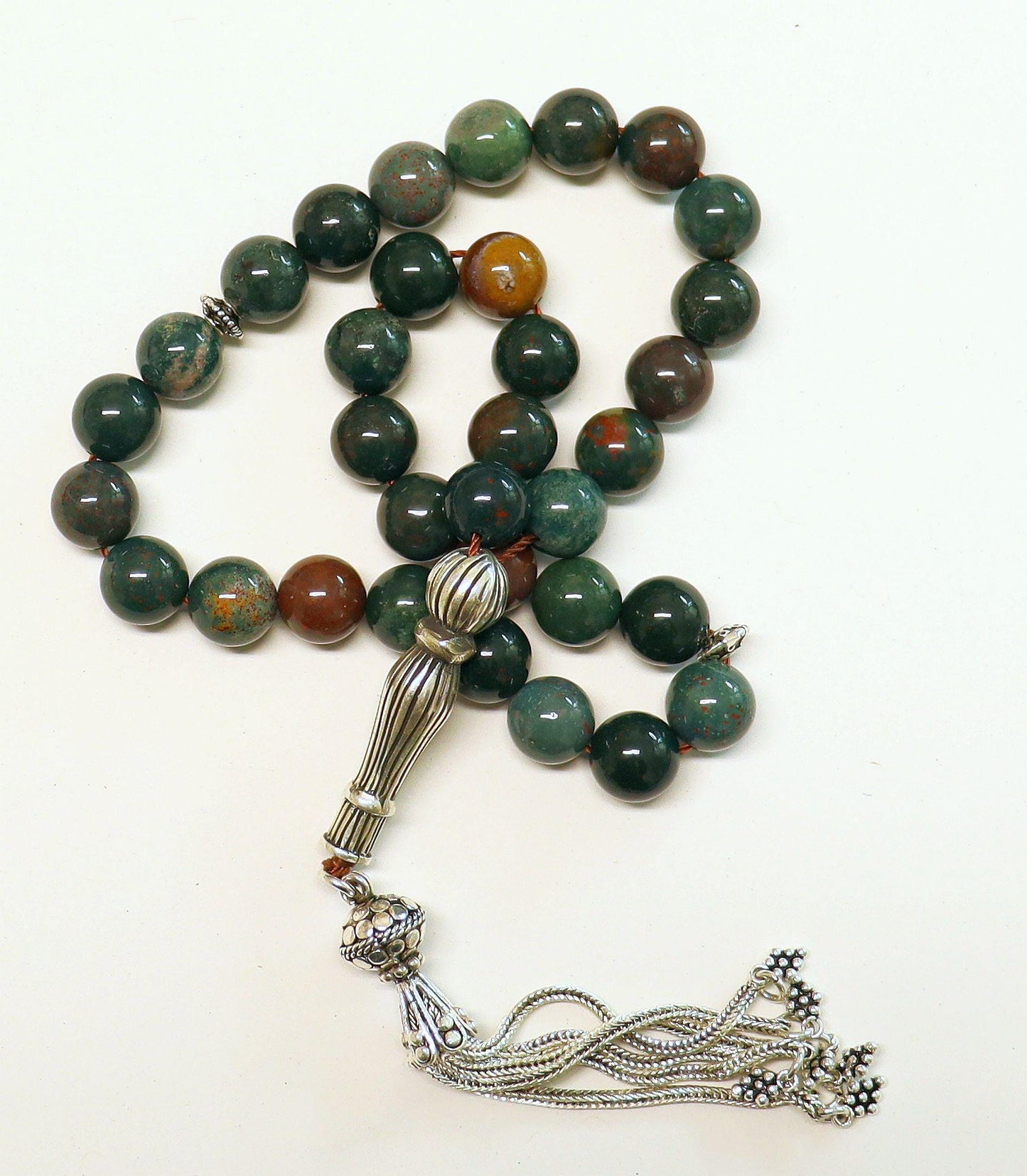 Luxury Tesbih Prayer Beads AA Grade Round Bloodstone & Sterling Silver - Top Quality - Collector's