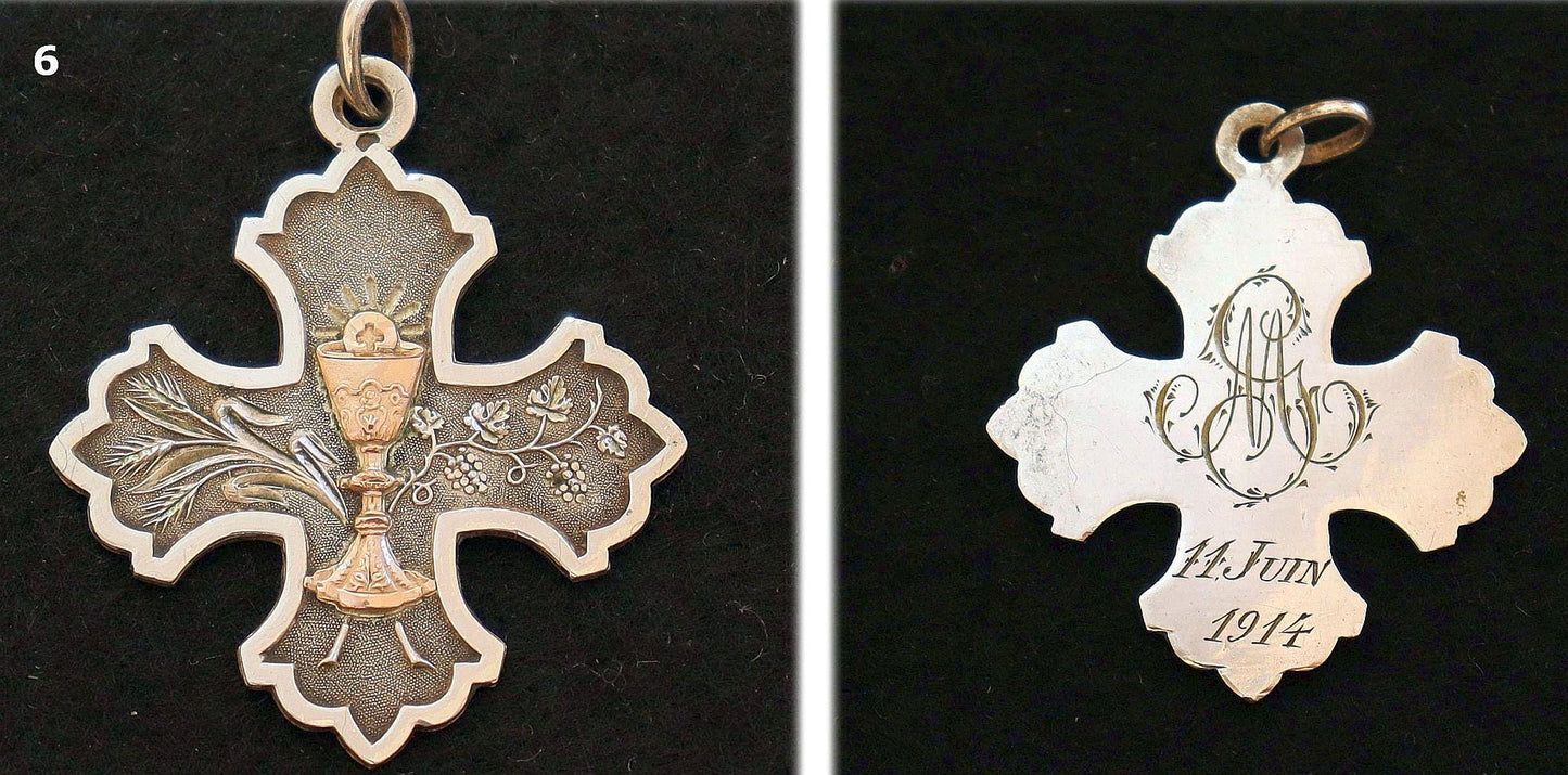 Gold and Silver Antique First Communion Medals Art Nouveau, Pristine, All 100+ years old, Very Rare