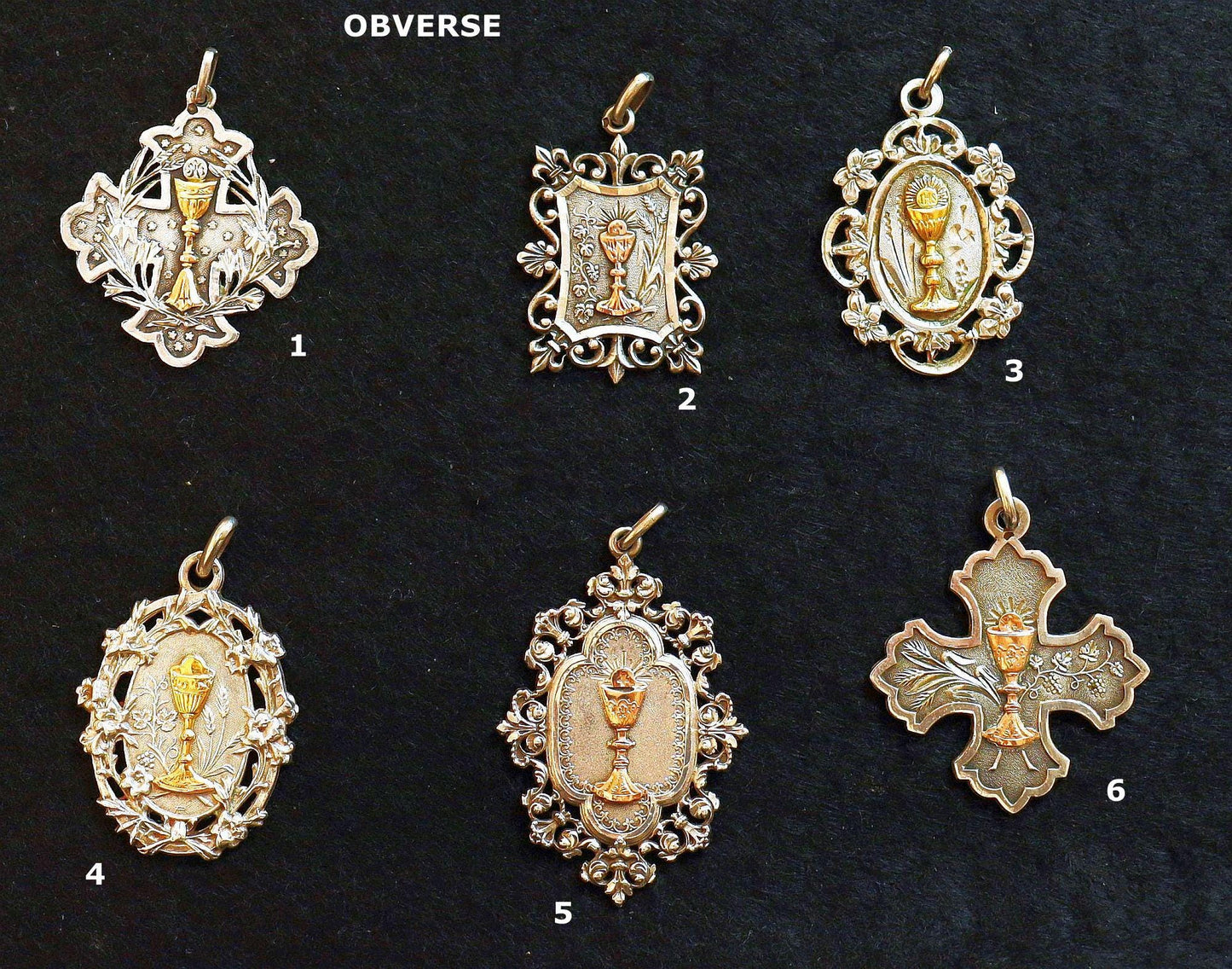 Gold and Silver Antique First Communion Medals Art Nouveau, Pristine, All 100+ years old, Very Rare