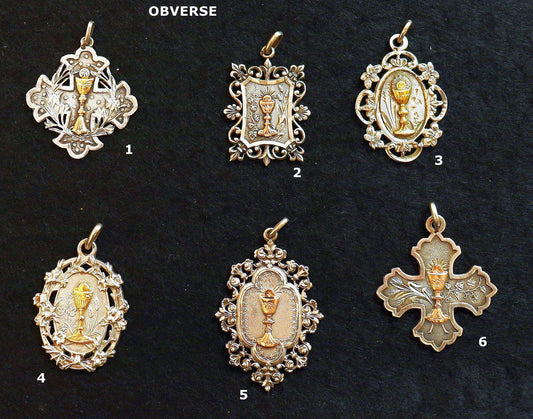 Gold and Silver Antique First Communion Medals Art Nouveau, Pristine, All 100+ years old, Very Rare