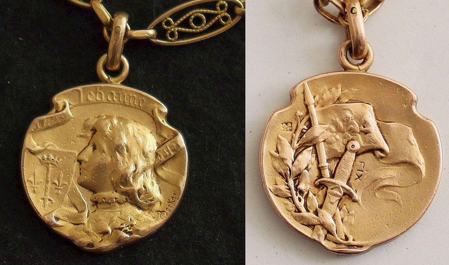 Antique Joan of Arc Necklace, 1930s French FIX Gold Filled, Art Deco Filigree Links, Sainte Jeanne d'Arc Devotional Religious Jewelry