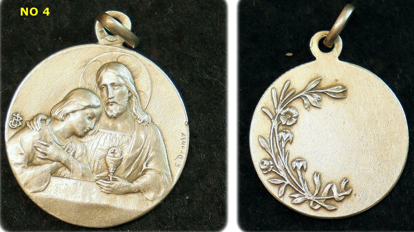 Sterling Silver First Communion Medals Art Nouveau, Pristine, Antiques : Christ with First Communicant model, Rare
