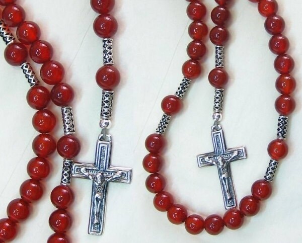 Catholic Rosary Prayer Beads Carnelian & Sterling