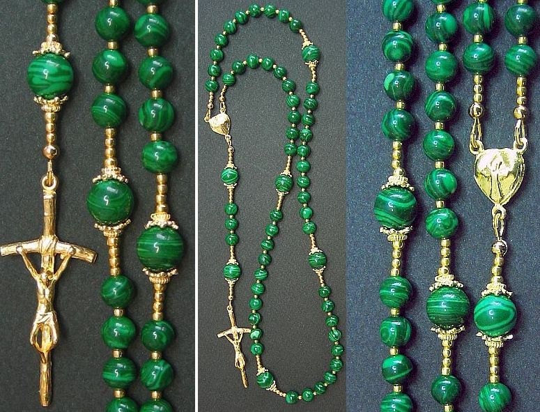 Catholic Rosary Prayer Beads Malachite & Vermeil