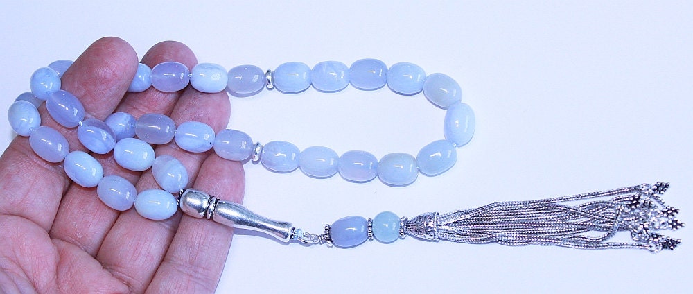 Luxury Prayer Beads Tesbih AA Grade Barrel Aquamarine & Sterling Silver -Top quality - Collector's item