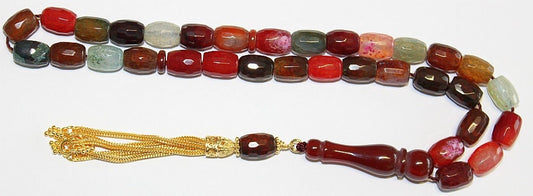 Luxury Prayer Beads Tesbih Faceted Multicolor Crackle Agate and Vermeil - Collector's item