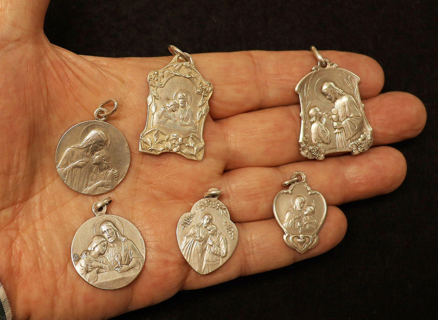 Sterling Silver First Communion Medals Art Nouveau, Pristine, Antiques : Christ with First Communicant model, Rare