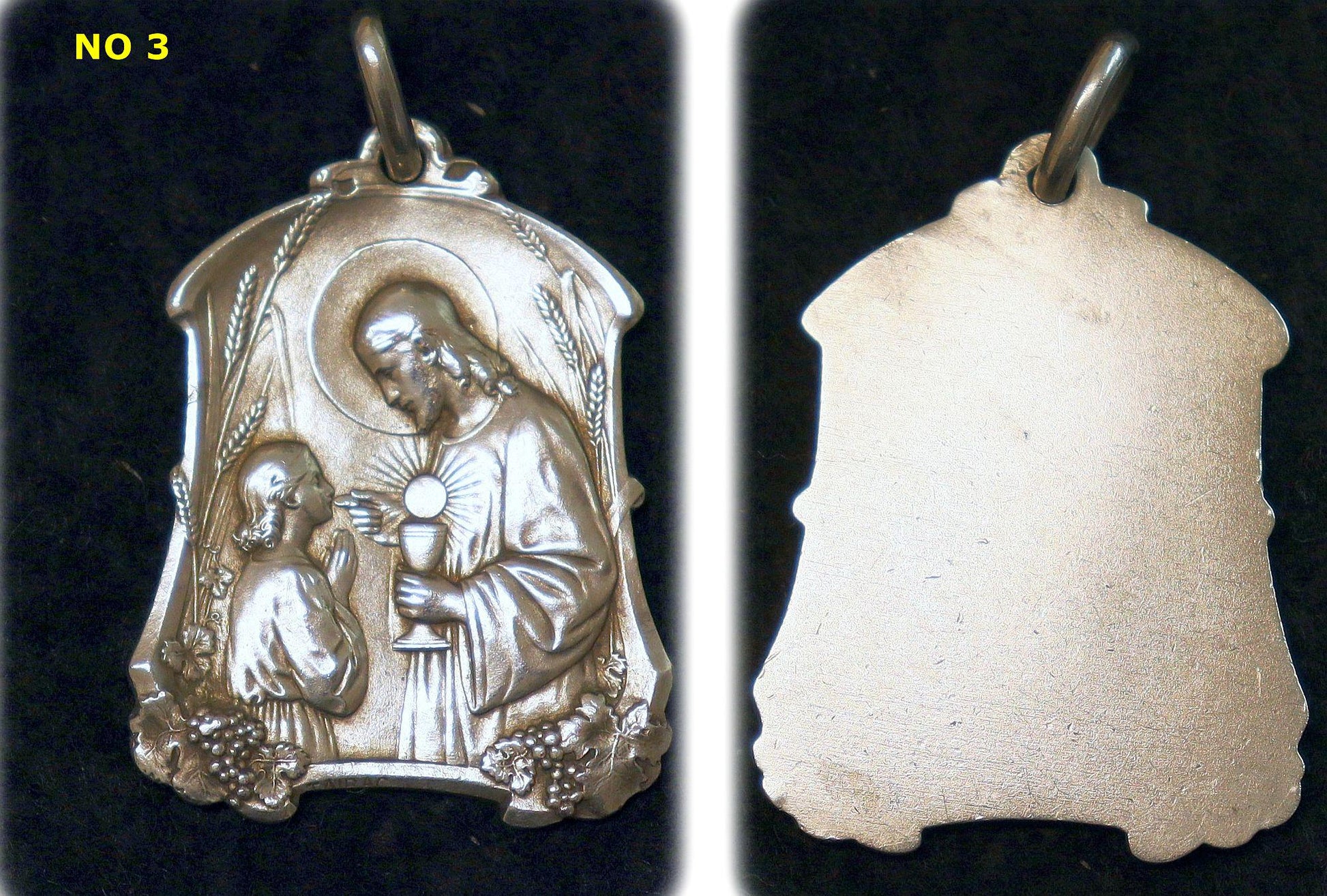 Sterling Silver First Communion Medals Art Nouveau, Pristine, Antiques : Christ with First Communicant model, Rare