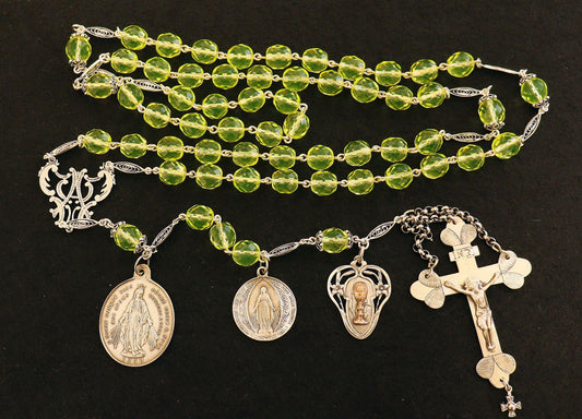19TH Cent Catholic, Large, Uranium Glass & Sterling Silver , Rare Collectible, Unique and Antique