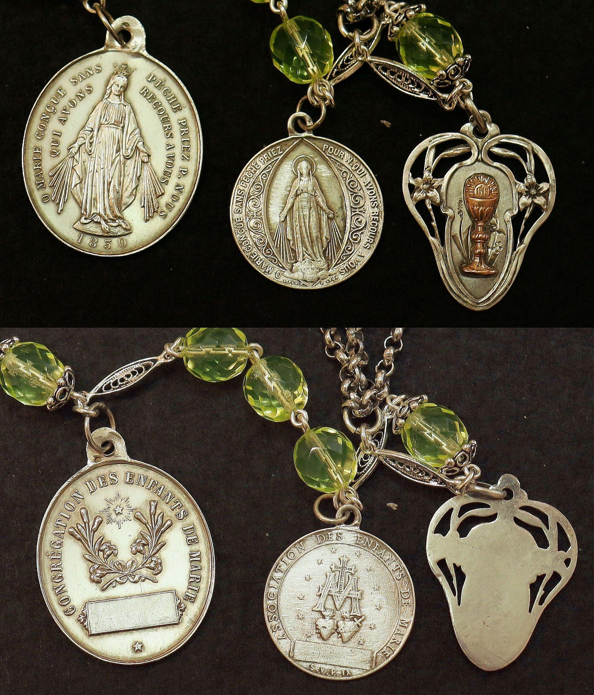 19TH Cent Catholic, Large, Uranium Glass & Sterling Silver , Rare Collectible, Unique and Antique