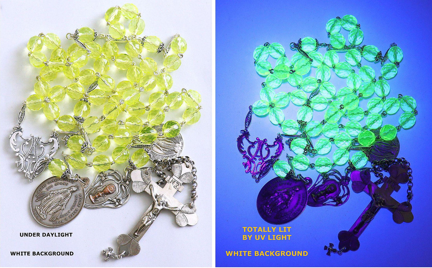19TH Cent Catholic, Large, Uranium Glass & Sterling Silver , Rare Collectible, Unique and Antique