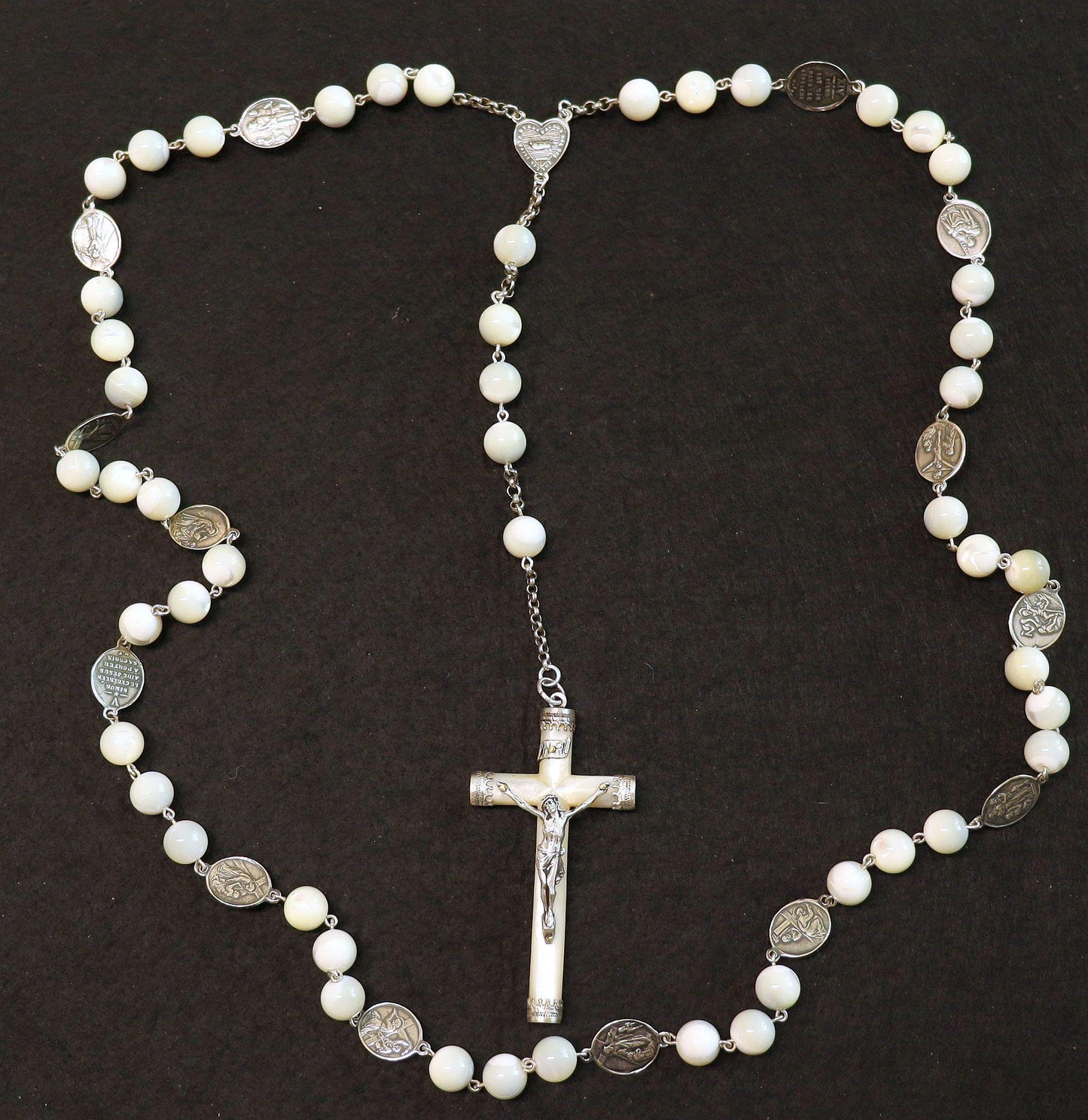 Stations of the Cross Rosary all Vintage Mother Of Pearl w 19th Cent Medals and Art Nouveau Crucifix ALL Sterling Silver Unique