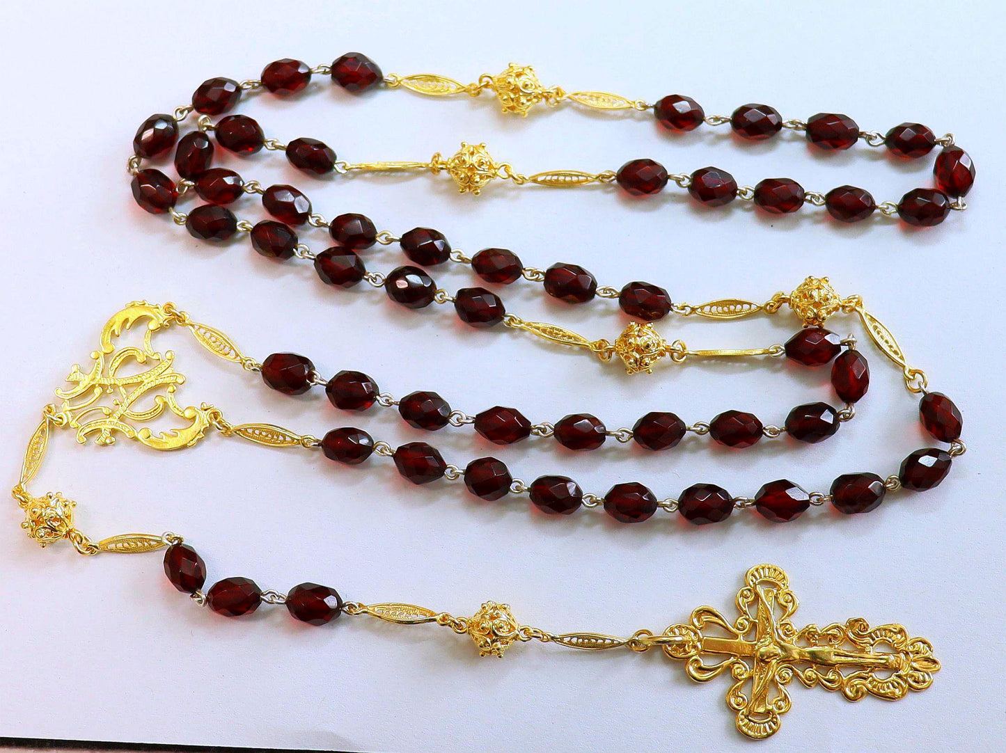 1930's Catholic Rosary Cherry Diamond Tested Bakelite and Gold Vermeil - Extreme rarity - Collector's
