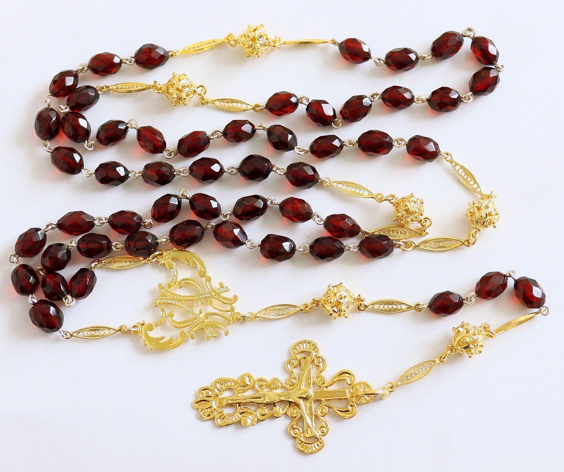 1930's Catholic Rosary Cherry Diamond Tested Bakelite and Gold Vermeil - Extreme rarity - Collector's