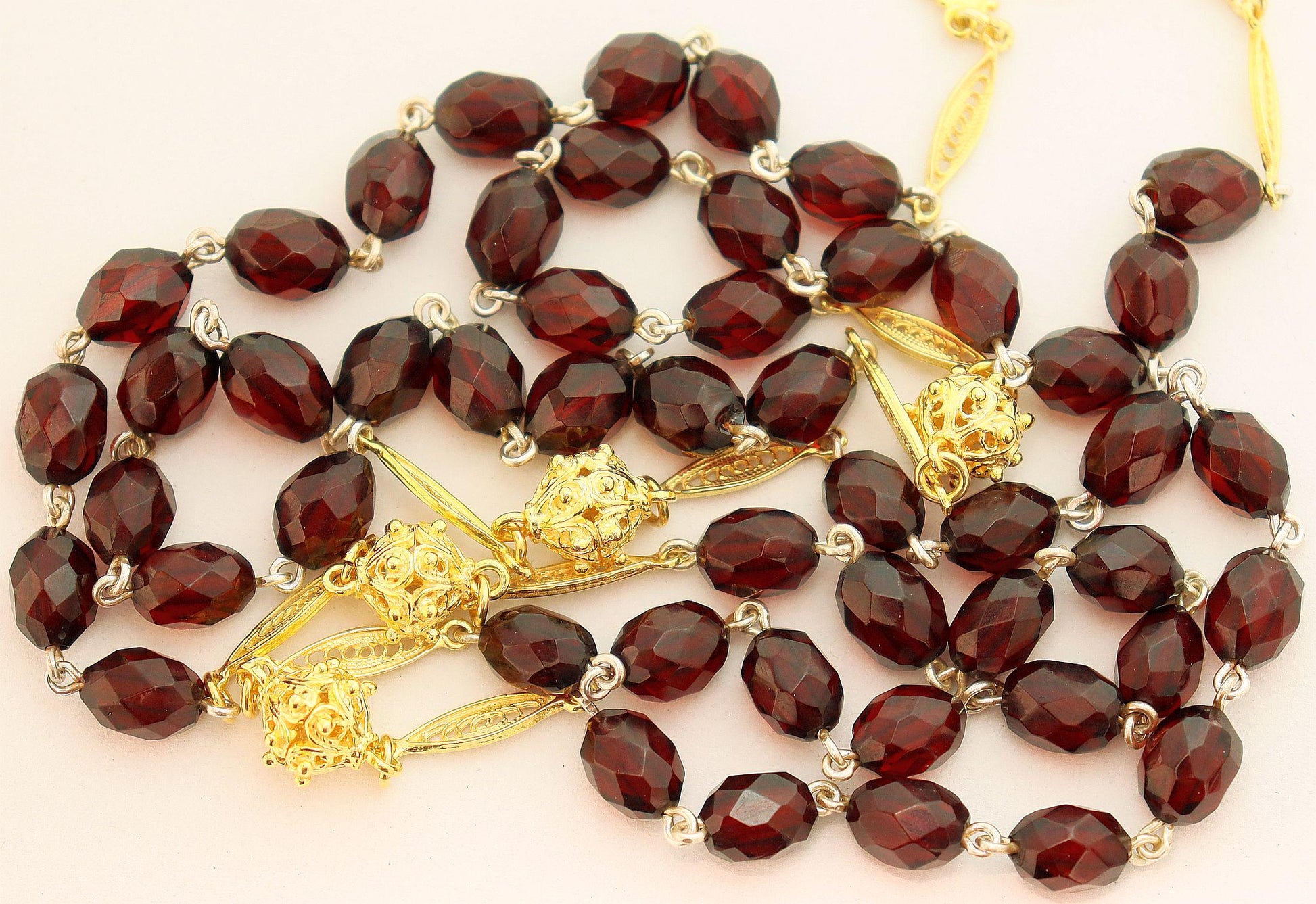 1930's Catholic Rosary Cherry Diamond Tested Bakelite and Gold Vermeil - Extreme rarity - Collector's