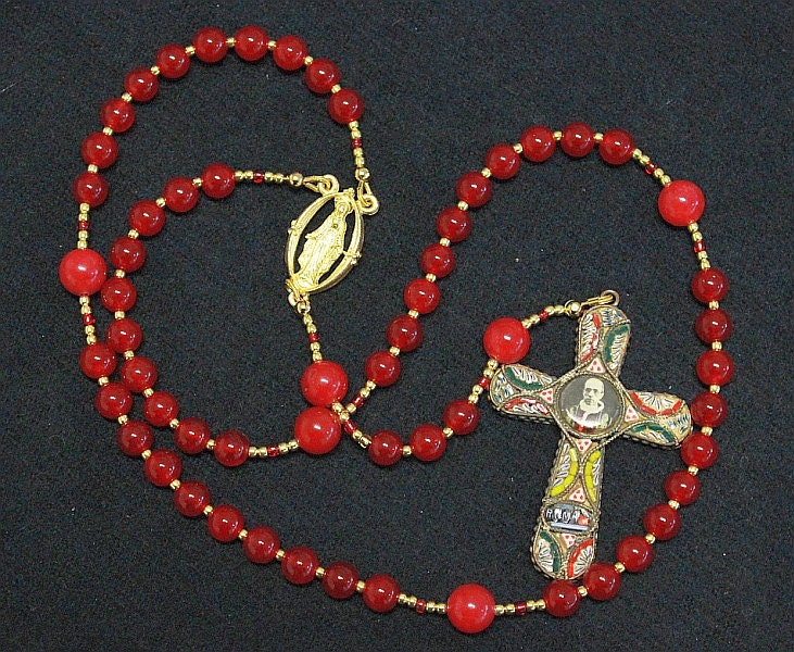 Catholic Rosary Genuine Round Ruby And Pius XII Micromosaic Jubilee Cross -- XXXRare