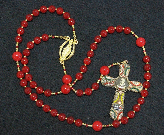 Catholic Rosary Genuine Round Ruby And Pius XII Micromosaic Jubilee Cross -- XXXRare