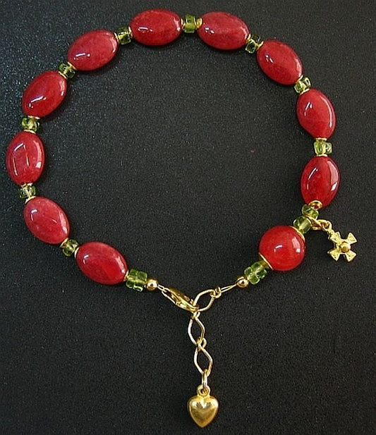 Genuine Ruby, Peridot and Vermeil Bracelet Catholic Rosary with Assorted Earrings