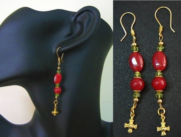 Genuine Ruby, Peridot and Vermeil Bracelet Catholic Rosary with Assorted Earrings