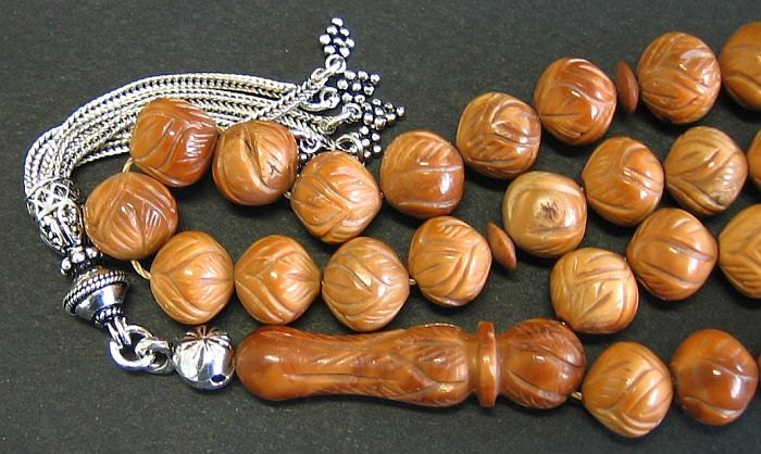 Prayer Worry Beads Tesbih Rosary : Kuka by Egyptian Master carver - with Sterling - Collector's item