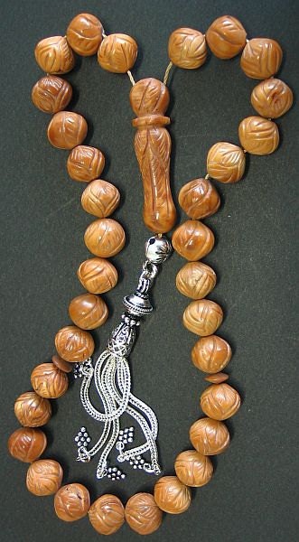 Prayer Worry Beads Tesbih Rosary : Kuka by Egyptian Master carver - with Sterling - Collector's item