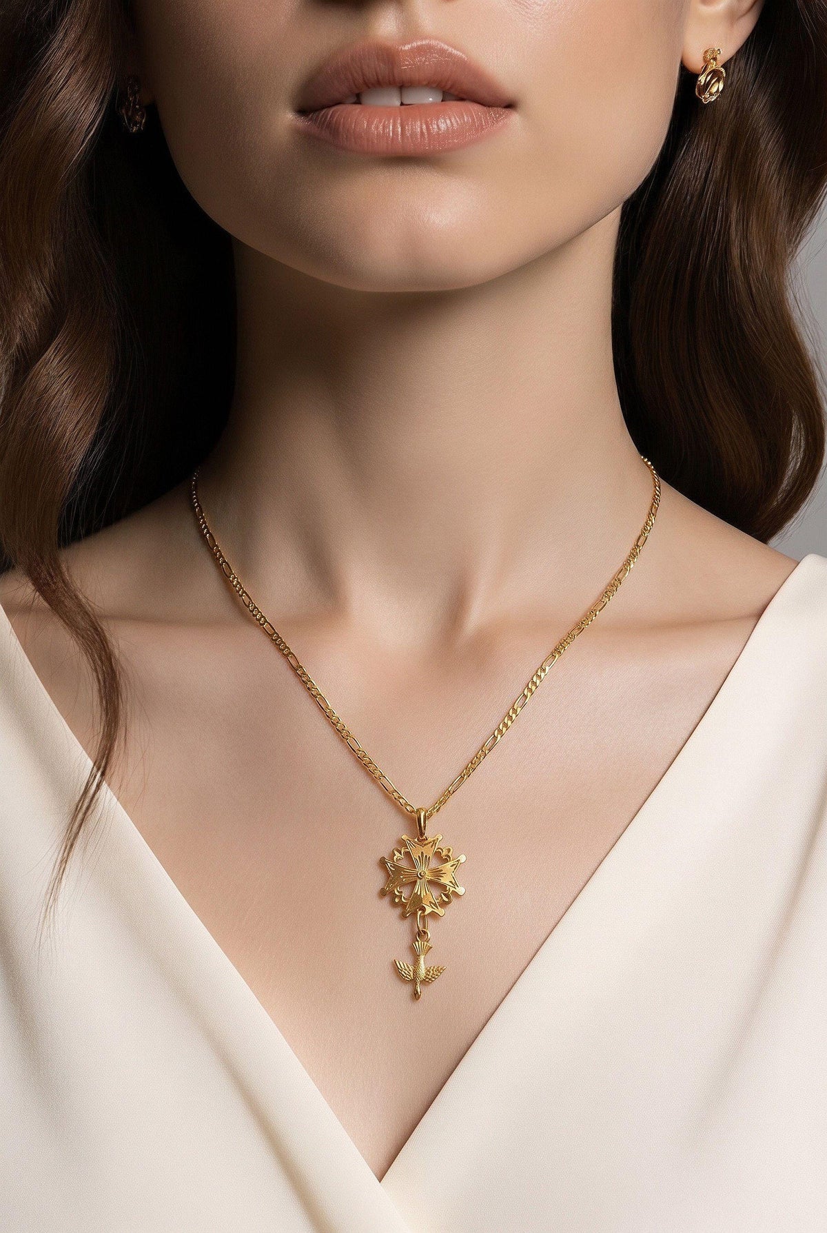 18 K Gold Huguenot Cross 1930 's Pendant Medal, French - Double sided - Pristine condition - With Vermeil Chain