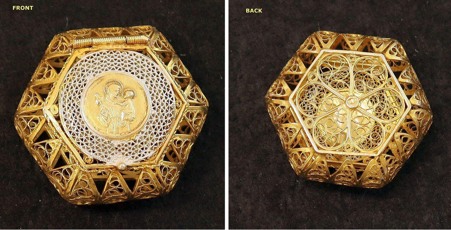 Vintage Rare Filigree Set Vermeil Catholic Rosary in Two color Gold & Silver St Anthony Box