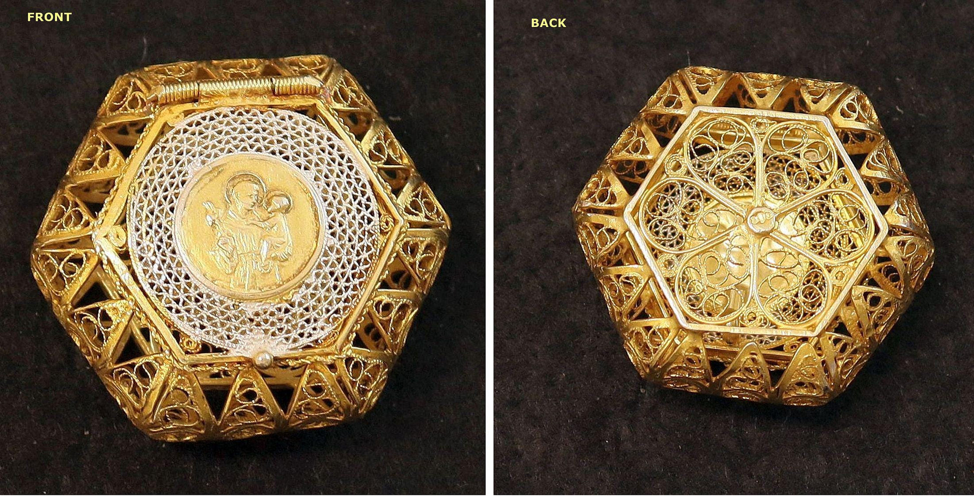 Vintage Rare Filigree Set Vermeil Catholic Rosary in Two color Gold & Silver St Anthony Box