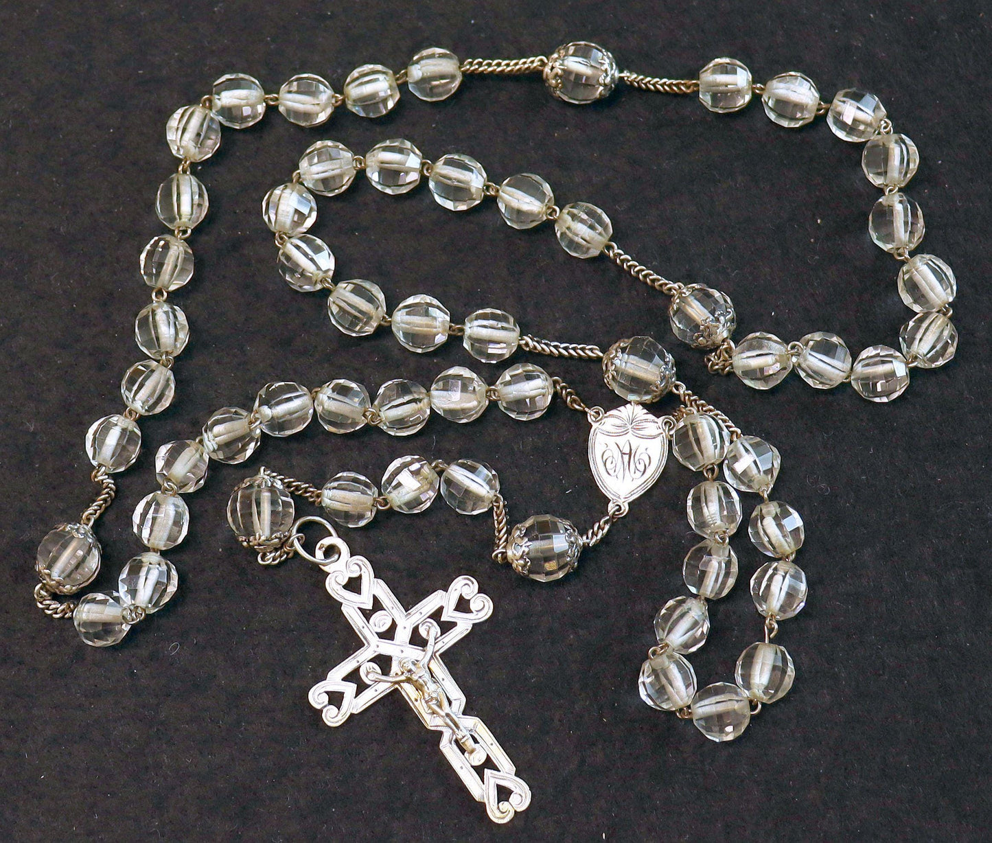 Art Deco Bohemian Crystal and Sterling Silver Catholic Rosary 1920’s - Souvenir of The Great Chartreuse – French – XXR