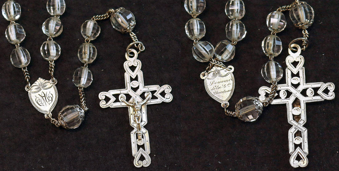 Art Deco Bohemian Crystal and Sterling Silver Catholic Rosary 1920’s - Souvenir of The Great Chartreuse – French – XXR