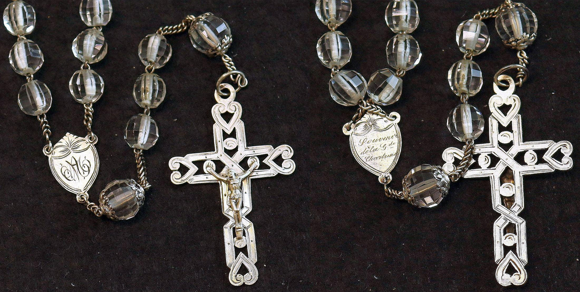 Art Deco Bohemian Crystal and Sterling Silver Catholic Rosary 1920’s - Souvenir of The Great Chartreuse – French – XXR