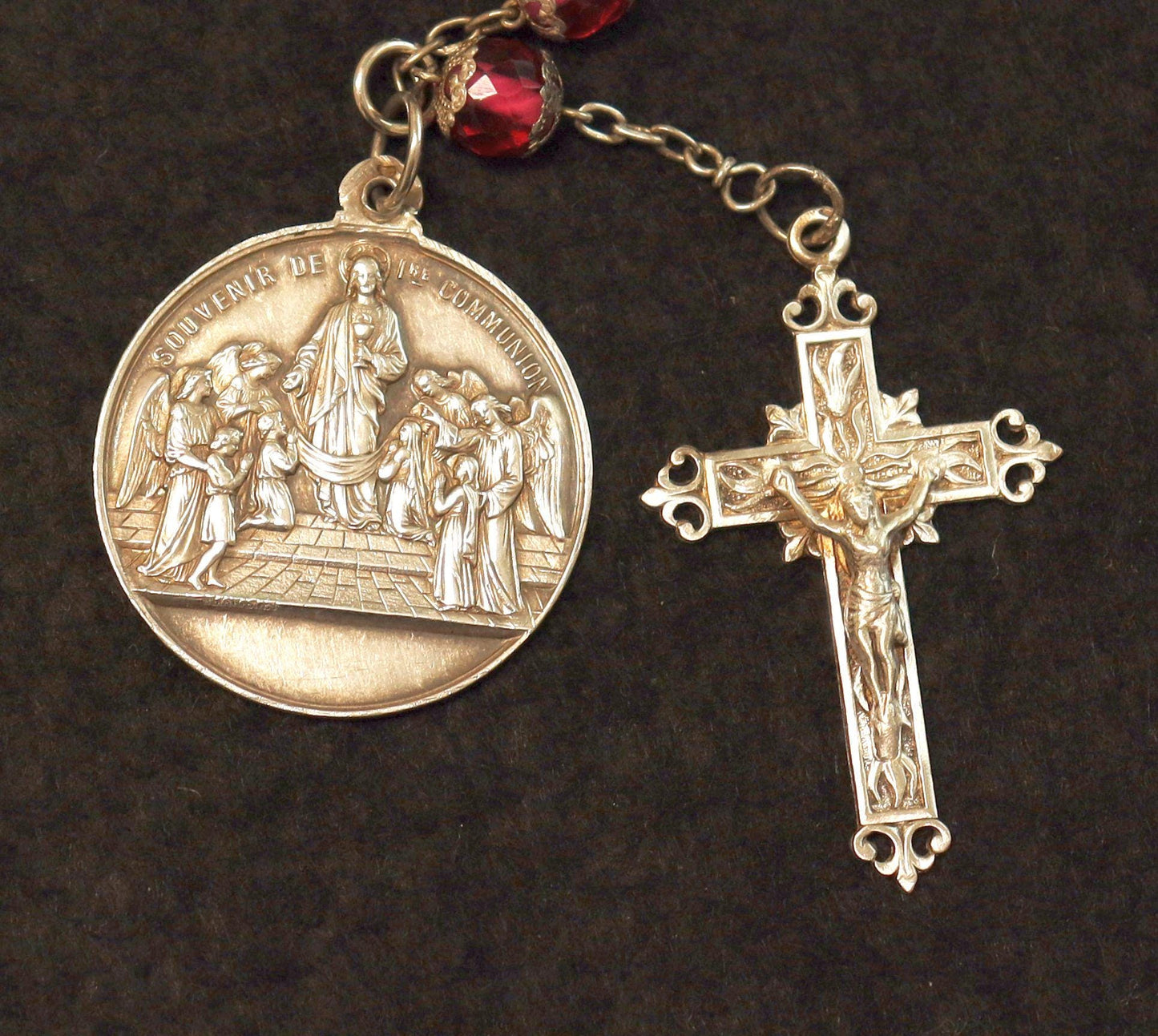 Dated 1888 Faceted Pink Crystal & Sterling Catholic Rosary - All Beads Silver Capped - French- Pristine -V.Rare
