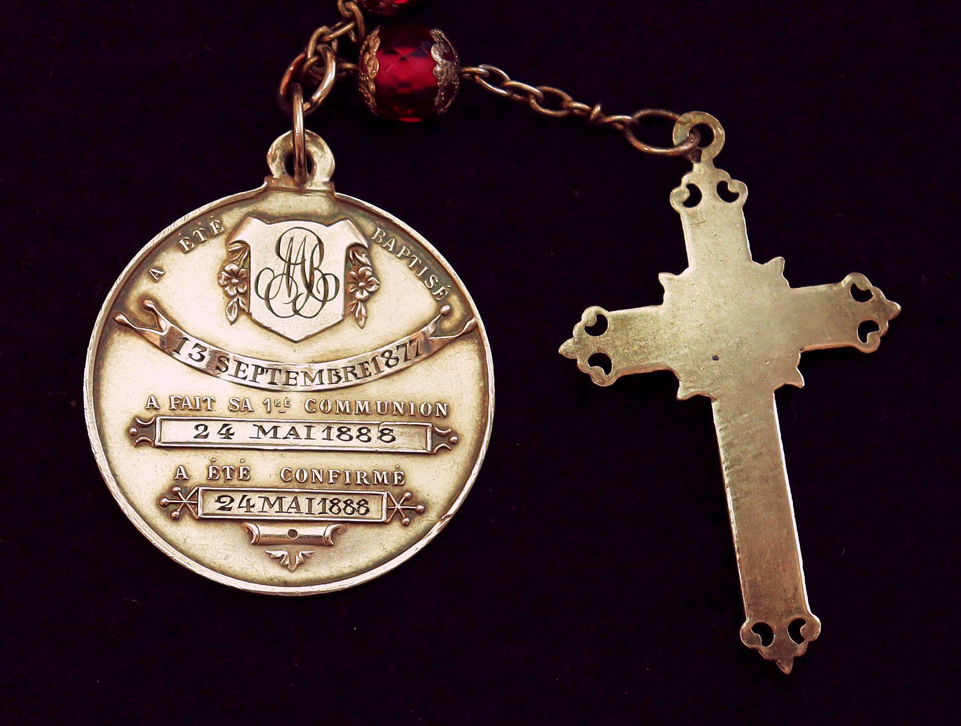Dated 1888 Faceted Pink Crystal & Sterling Catholic Rosary - All Beads Silver Capped - French- Pristine -V.Rare