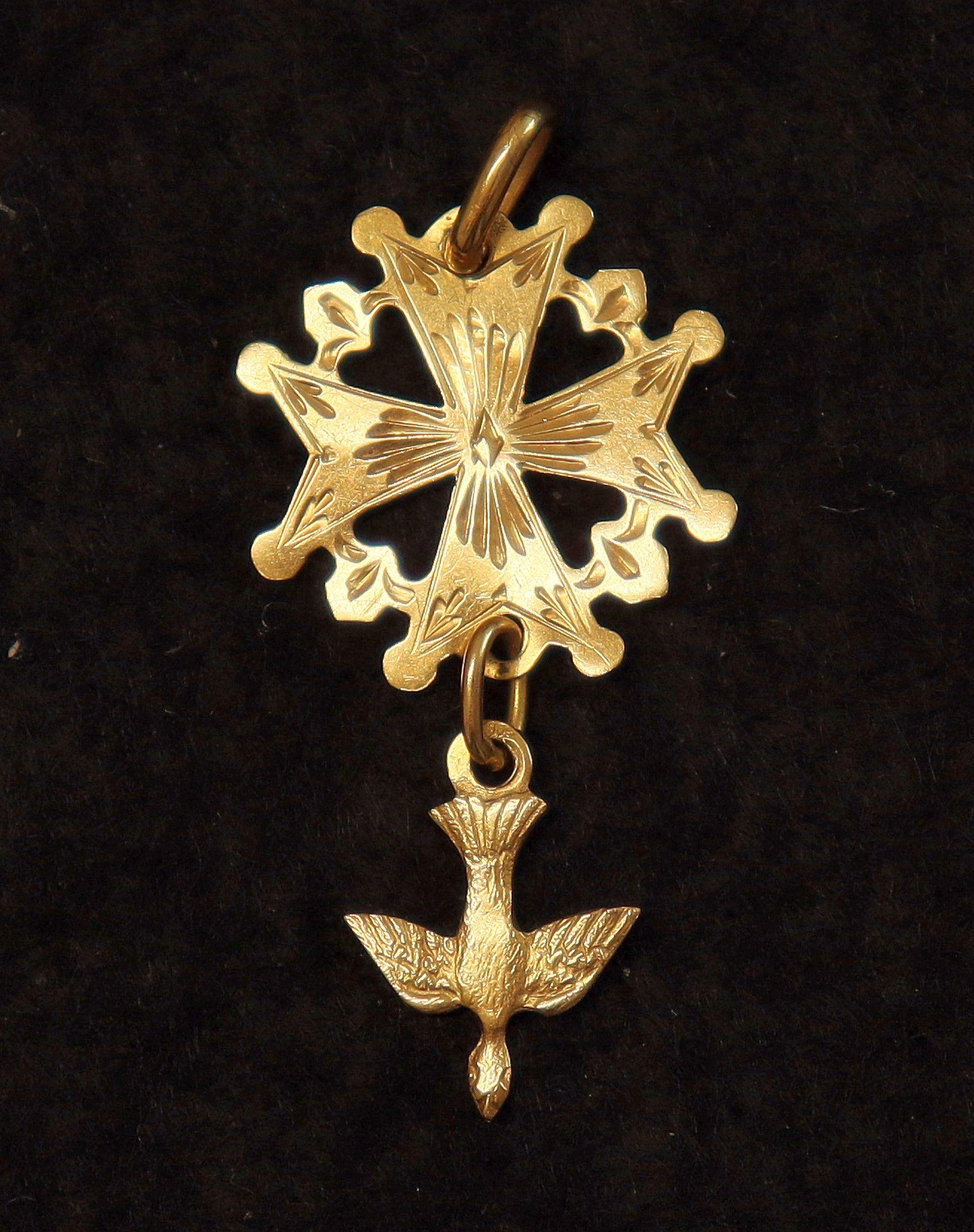 18 K Gold Huguenot Cross 1930 's Pendant Medal, French - Double sided - Pristine condition - With Vermeil Chain